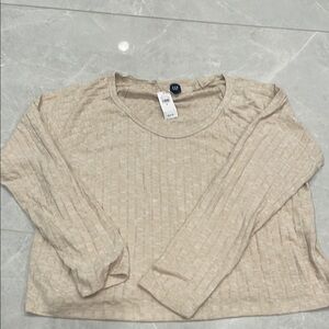 GAP Tan Ribbed Crop T-Shirt Blouse